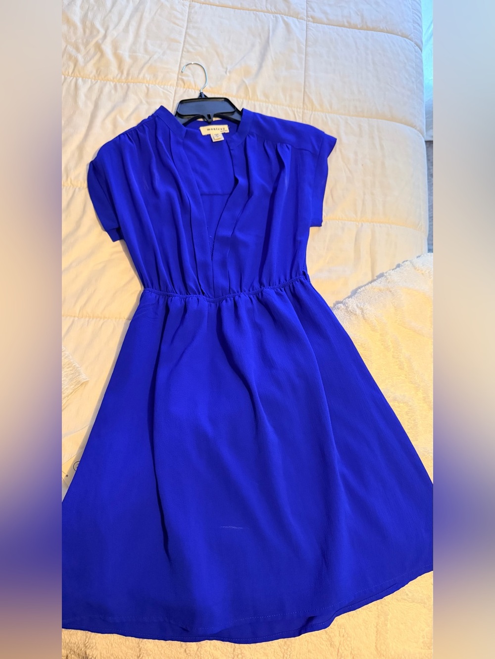 Monteau Royal Blue Midi V-Neck Short Sleeve Dress